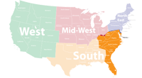 map highlighting the southeast