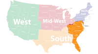 map highlighting the southeast